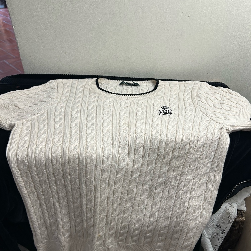 Ralph Lauren White Crewneck Cable Knit Sweater Sz L - Picture 3 of 13